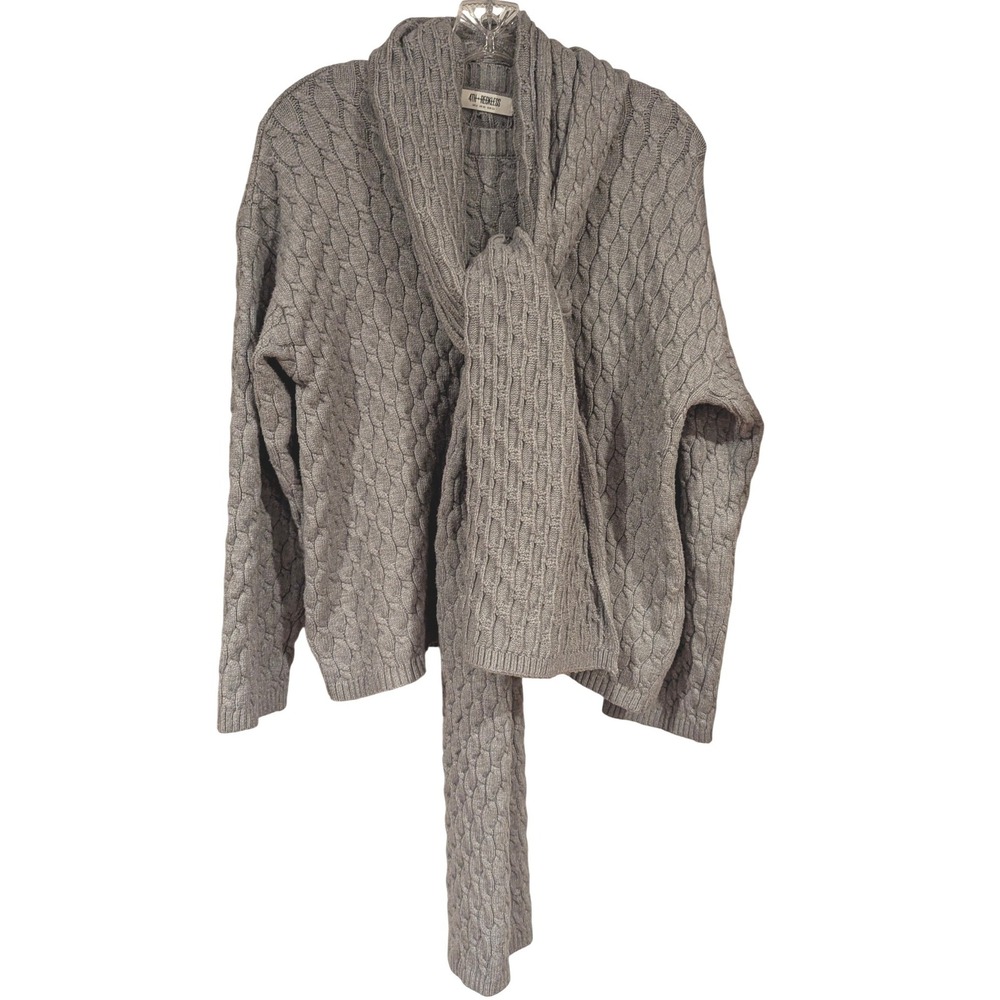 4th & Reckless Gray Cable Knit Sweater XS Scarf Tie Cozy Chunky Pullover